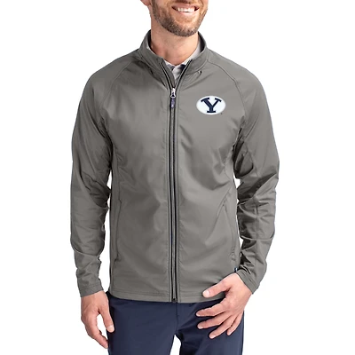 Men's Cutter & Buck Gray BYU Cougars Primary Logo Adapt Eco Knit Raglan Full-Zip Jacket