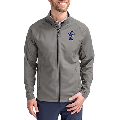 Men's Cutter & Buck Gray Kansas Jayhawks Vault Logo Adapt Eco Knit Raglan Full-Zip Jacket