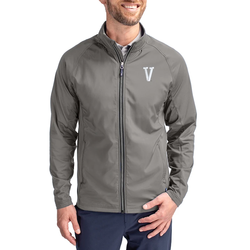 Men's Cutter & Buck Gray Villanova Wildcats Vault Logo Adapt Eco Knit Raglan Full-Zip Jacket