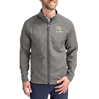 Men's Cutter & Buck Gray Georgia Tech Yellow Jackets Alumni Logo Adapt Eco Knit Raglan Full-Zip Jacket