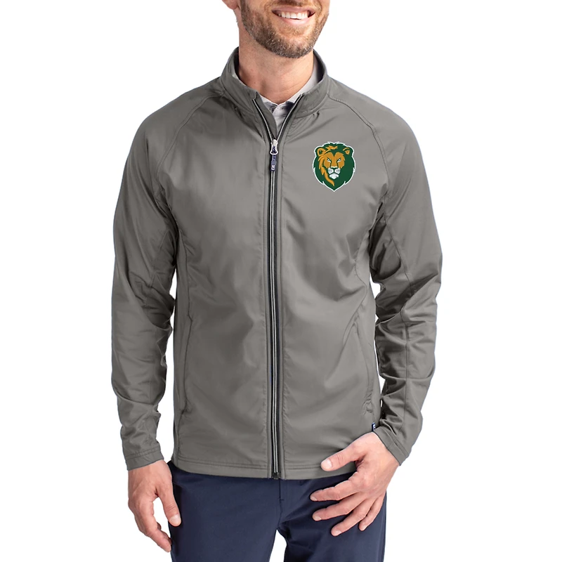 Men's Cutter & Buck Gray Southeastern Louisiana Lions Primary Logo Adapt Eco Knit Raglan Full-Zip Jacket