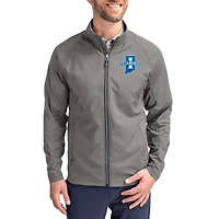 Men's Cutter & Buck Gray Indiana State Sycamores Primary Logo Adapt Eco Knit Raglan Full-Zip Jacket