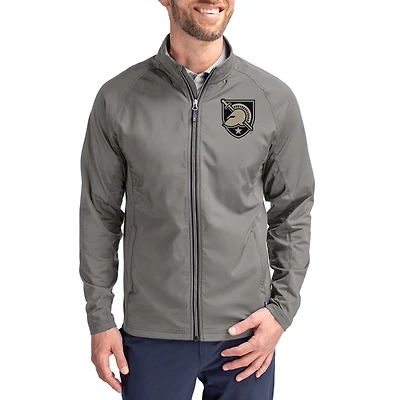 Men's Cutter & Buck Gray Army Black Knights Primary Logo Adapt Eco Knit Raglan Full-Zip Jacket