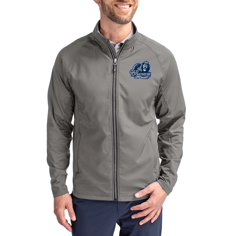 Men's Cutter & Buck Gray Old Dominion Monarchs Primary Logo Adapt Eco Knit Raglan Full-Zip Jacket