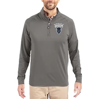 Men's Cutter & Buck Gray Howard Bison Primary Logo Adapt Eco Knit Stretch Raglan Quarter-Zip Pullover