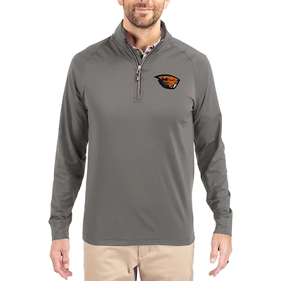 Men's Cutter & Buck Gray Oregon State Beavers Primary Logo Adapt Eco Knit Stretch Raglan Quarter-Zip Pullover