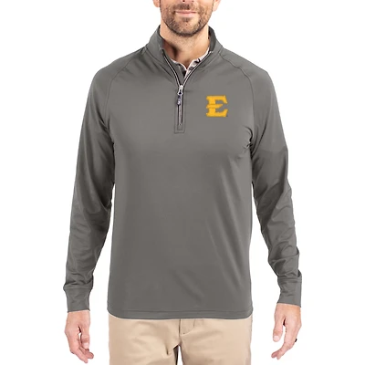 Men's Cutter & Buck Gray ETSU Buccaneers Primary Logo Adapt Eco Knit Stretch Raglan Quarter-Zip Pullover
