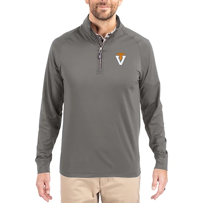 Men's Cutter & Buck Gray Virginia Tech Hokies Vault Logo Adapt Eco Knit Stretch Raglan Quarter-Zip Pullover