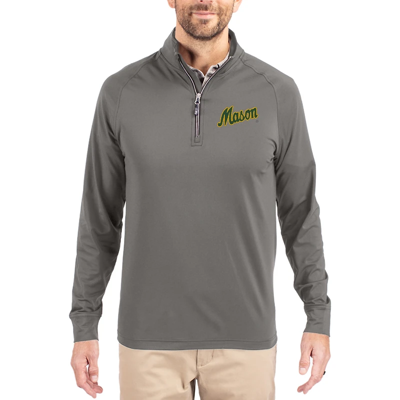 Men's Cutter & Buck George Mason Patriots Vault Logo Adapt Eco Knit Stretch Raglan Quarter-Zip Pullover