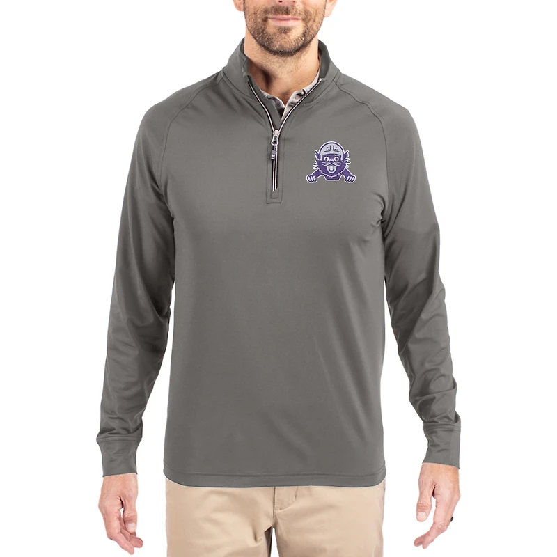 Men's Cutter & Buck Gray Northwestern Wildcats Vault Logo Adapt Eco Knit Stretch Raglan Quarter-Zip Pullover