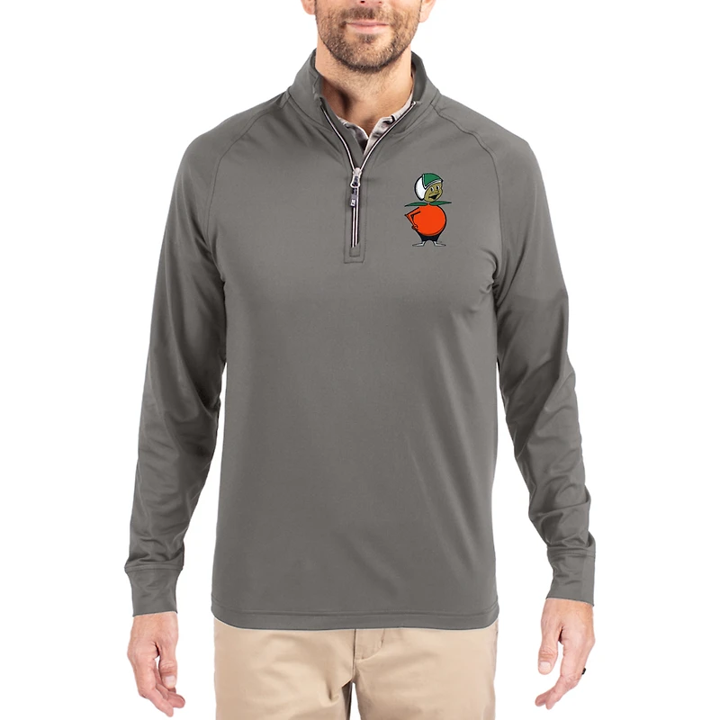 Men's Cutter & Buck Gray UCF Citronauts Vault Logo Adapt Eco Knit Stretch Raglan Quarter-Zip Pullover