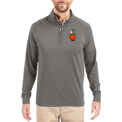 Men's Cutter & Buck Gray UCF Citronauts Vault Logo Adapt Eco Knit Stretch Raglan Quarter-Zip Pullover