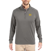 Men's Cutter & Buck Gray Michigan Wolverines Vault Logo Adapt Eco Knit Stretch Raglan Quarter-Zip Pullover