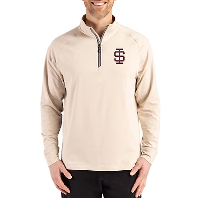 Men's Cutter & Buck Cream Southern Illinois Salukis Vault Logo Adapt Eco Knit Stretch Raglan Quarter-Zip Pullover