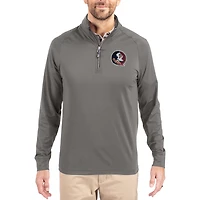 Men's Cutter & Buck Gray Florida State Seminoles Primary Logo Adapt Eco Knit Stretch Raglan Quarter-Zip Pullover