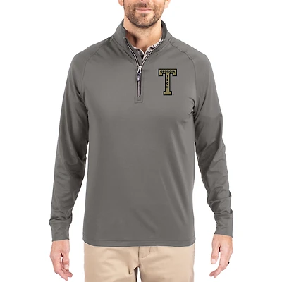 Men's Cutter & Buck Gray Georgia Tech Yellow Jackets Vault Logo Adapt Eco Knit Stretch Raglan Quarter-Zip Pullover