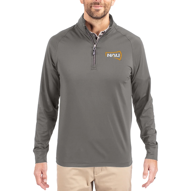 Men's Cutter & Buck Gray Northern Arizona Lumberjacks Primary Logo Adapt Eco Knit Stretch Raglan Quarter-Zip Pullover