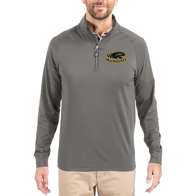 Men's Cutter & Buck Gray Wisconsin-Milwaukee Panthers Primary Logo Adapt Eco Knit Stretch Raglan Quarter-Zip Pullover