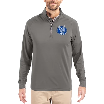 Men's Cutter & Buck Gray Air Force Falcons Vault Logo Adapt Eco Knit Stretch Raglan Quarter-Zip Pullover