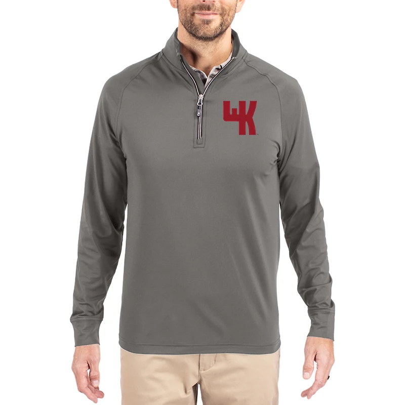 Men's Cutter & Buck Gray Western Kentucky Hilltoppers Vault Logo Adapt Eco Knit Stretch Raglan Quarter-Zip Pullover