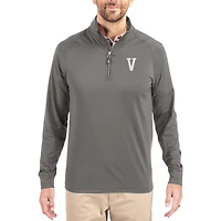 Men's Cutter & Buck Gray Villanova Wildcats Vault Logo Adapt Eco Knit Stretch Raglan Quarter-Zip Pullover