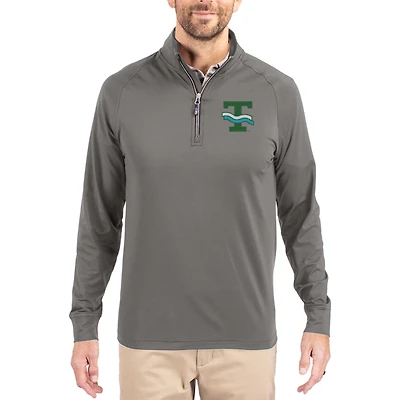 Men's Cutter & Buck Gray Tulane Green Wave Vault Logo Adapt Eco Knit Stretch Raglan Quarter-Zip Pullover