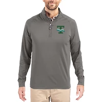 Men's Cutter & Buck Gray Tulane Green Wave Vault Logo Adapt Eco Knit Stretch Raglan Quarter-Zip Pullover