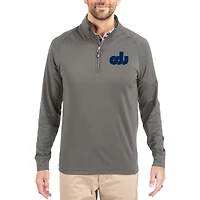 Men's Cutter & Buck Gray Old Dominion Monarchs Vault Logo Adapt Eco Knit Stretch Raglan Quarter-Zip Pullover
