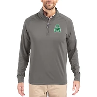 Men's Cutter & Buck Gray Marshall Thundering Herd Vault Logo Adapt Eco Knit Stretch Raglan Quarter-Zip Pullover