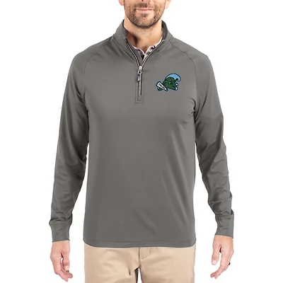 Men's Cutter & Buck Gray Tulane Green Wave Primary Logo Adapt Eco Knit Stretch Raglan Quarter-Zip Pullover