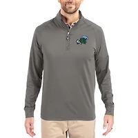 Men's Cutter & Buck Gray Tulane Green Wave Primary Logo Adapt Eco Knit Stretch Raglan Quarter-Zip Pullover
