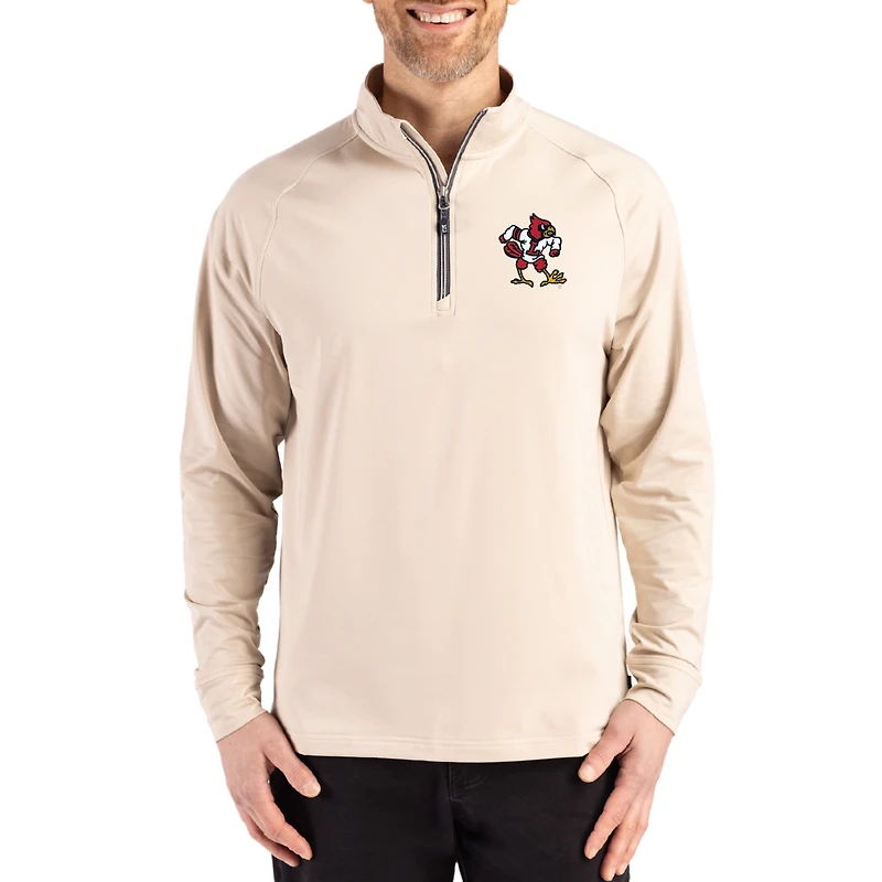 Men's Cutter & Buck Louisville Cardinals Vault Logo Adapt Eco Knit Stretch Raglan Quarter-Zip Pullover