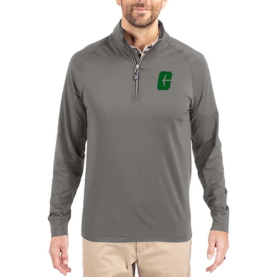Men's Cutter & Buck Gray Charlotte 49ers Primary Logo Adapt Eco Knit Stretch Raglan Quarter-Zip Pullover