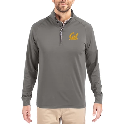 Men's Cutter & Buck Gray Cal Bears Primary Logo Adapt Eco Knit Stretch Raglan Quarter-Zip Pullover