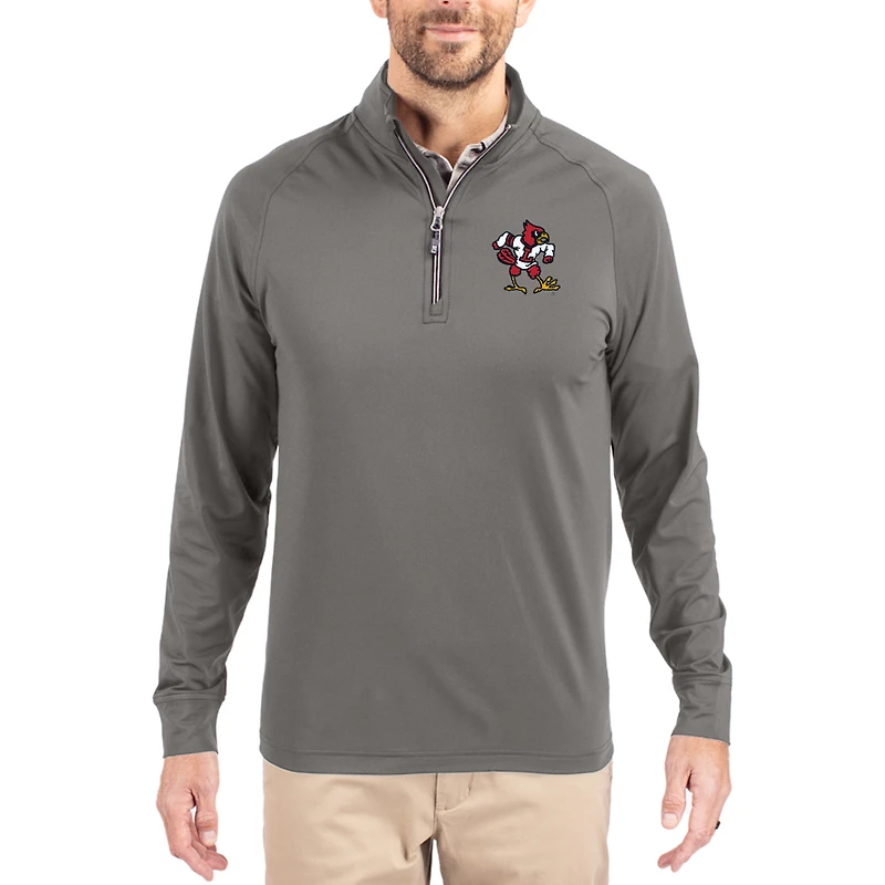 Men's Cutter & Buck Gray Louisville Cardinals Vault Logo Adapt Eco Knit Stretch Raglan Quarter-Zip Pullover