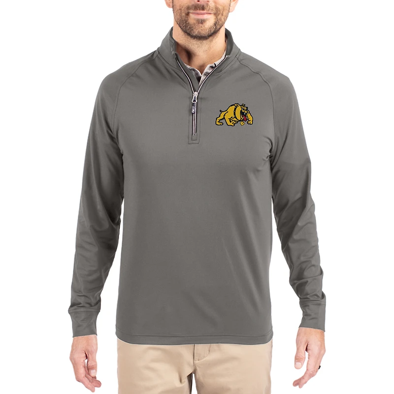 Men's Cutter & Buck Gray Bowie State Bulldogs Primary Logo Adapt Eco Knit Stretch Raglan Quarter-Zip Pullover