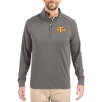 Men's Cutter & Buck Gray Tennessee Tech Golden Eagles Primary Logo Adapt Eco Knit Stretch Raglan Quarter-Zip Pullover