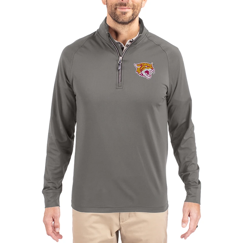 Men's Cutter & Buck Gray Bethune-Cookman Wildcats Primary Logo Adapt Eco Knit Stretch Raglan Quarter-Zip Pullover