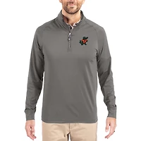 Men's Cutter & Buck Gray Florida Gators Vault Logo Adapt Eco Knit Stretch Raglan Quarter-Zip Pullover
