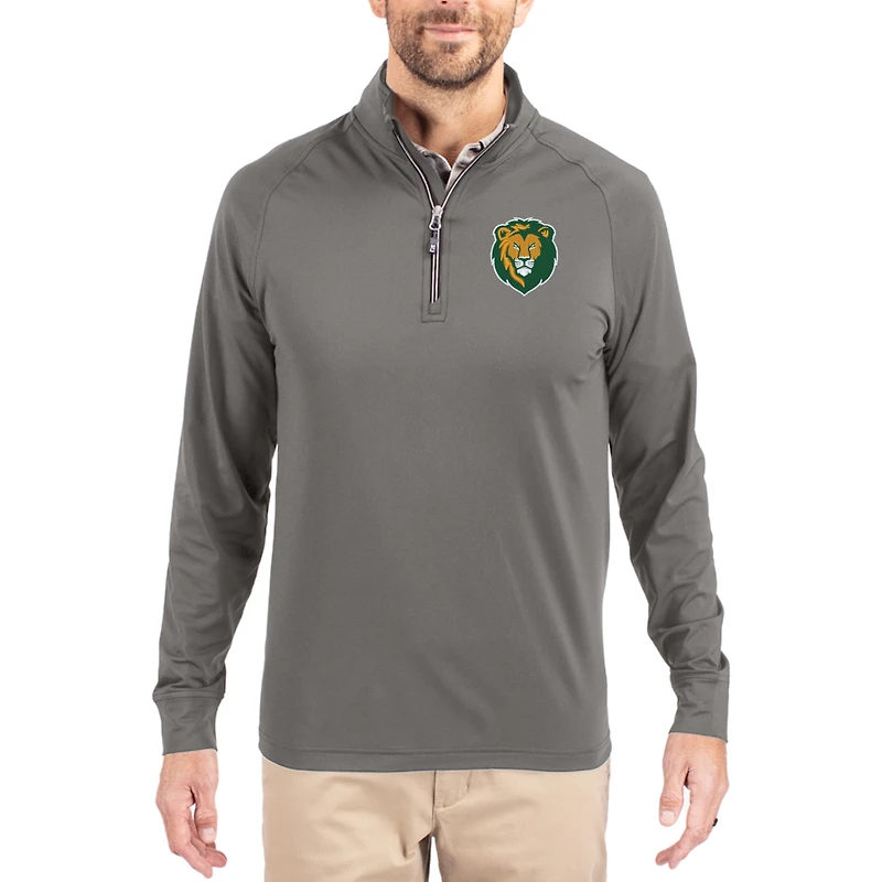 Men's Cutter & Buck Gray Southeastern Louisiana Lions Primary Logo Adapt Eco Knit Stretch Raglan Quarter-Zip Pullover