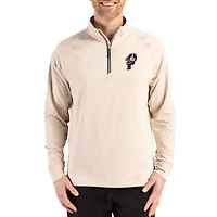 Men's Cutter & Buck Cream Ohio State Buckeyes Vault Logo Adapt Eco Knit Stretch Raglan Quarter-Zip Pullover