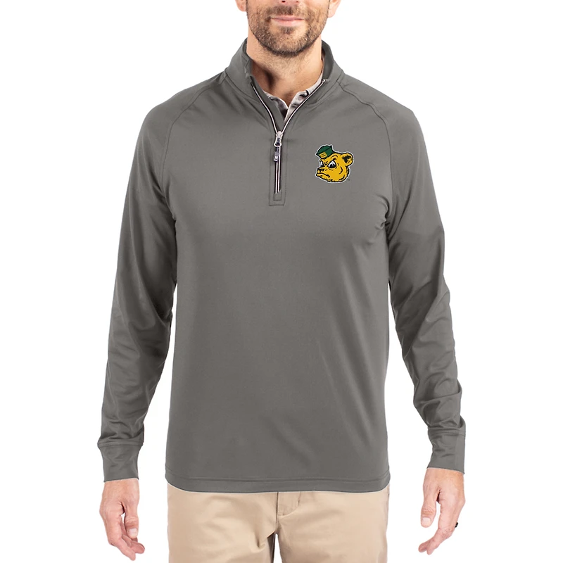 Men's Cutter & Buck Gray Baylor Bears Vault Logo Adapt Eco Knit Stretch Raglan Quarter-Zip Pullover