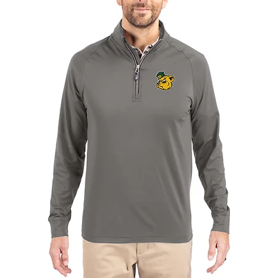 Men's Cutter & Buck Gray Baylor Bears Vault Logo Adapt Eco Knit Stretch Raglan Quarter-Zip Pullover