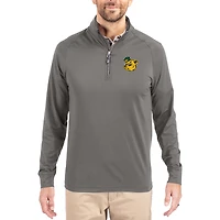 Men's Cutter & Buck Gray Baylor Bears Vault Logo Adapt Eco Knit Stretch Raglan Quarter-Zip Pullover