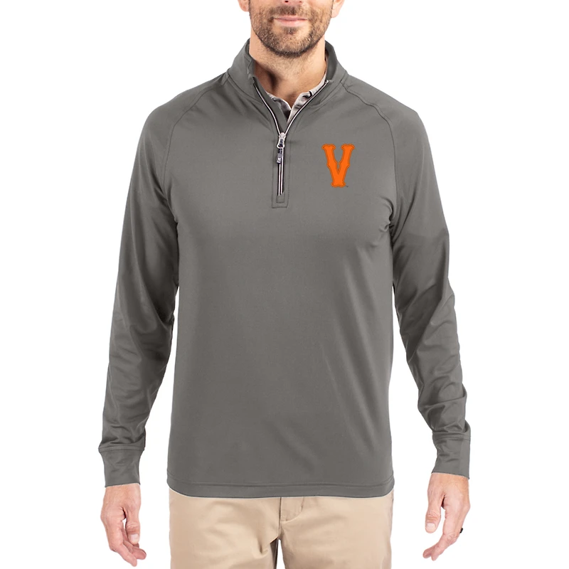 Men's Cutter & Buck Gray Virginia Cavaliers Vault Logo Adapt Eco Knit Stretch Raglan Quarter-Zip Pullover