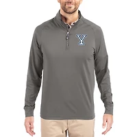 Men's Cutter & Buck Gray Yale Bulldogs Primary Logo Adapt Eco Knit Stretch Raglan Quarter-Zip Pullover
