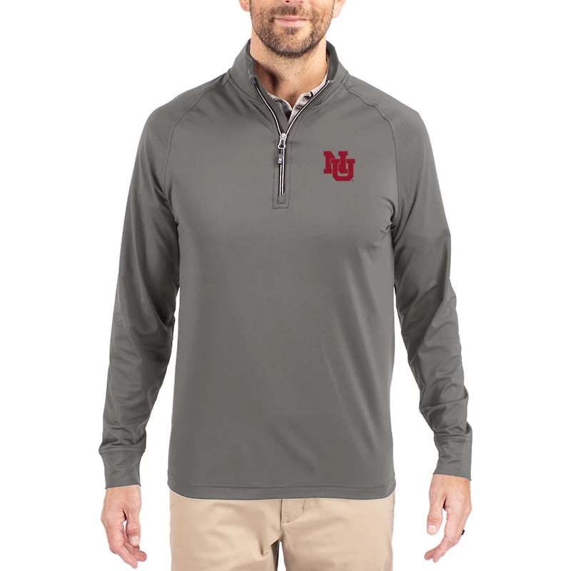 Men's Cutter & Buck Gray Nebraska Huskers Vault Logo Adapt Eco Knit Stretch Raglan Quarter-Zip Pullover