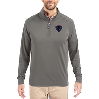 Men's Cutter & Buck Gray DePaul Blue Demons Primary Logo Adapt Eco Knit Stretch Raglan Quarter-Zip Pullover