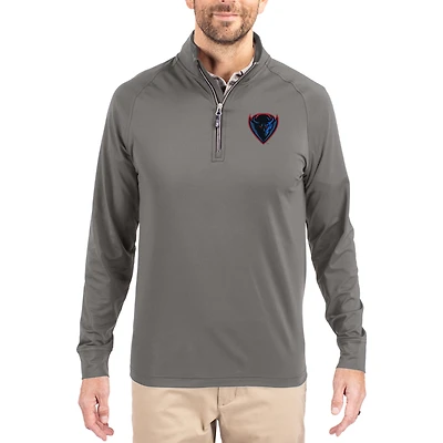 Men's Cutter & Buck Gray DePaul Blue Demons Primary Logo Adapt Eco Knit Stretch Raglan Quarter-Zip Pullover