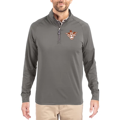 Men's Cutter & Buck Gray Texas Longhorns Vault Logo Adapt Eco Knit Stretch Raglan Quarter-Zip Pullover